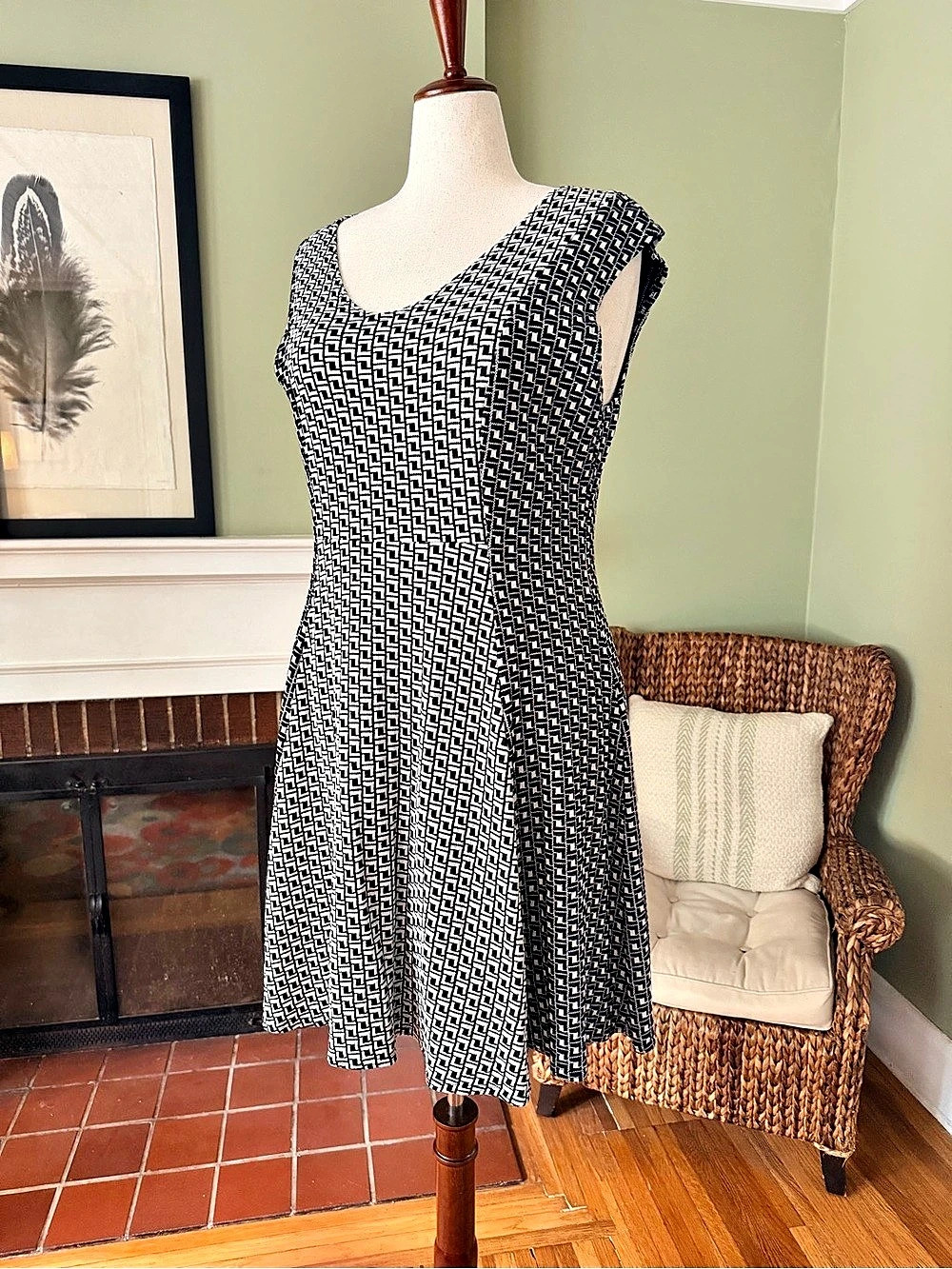 Lane Bryant Black White Jacquard Knit Fit & Flare Sweater Dress - Size 14/16